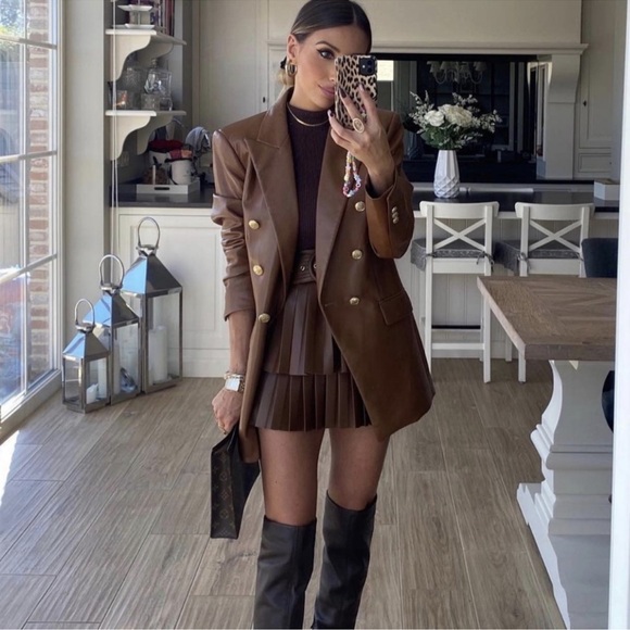 NWOT ZARA FAUX LEATHER DOUBLE-BREASTED BLAZER - Picture 3 of 15